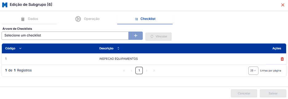 Edição de subgrupo do checklist