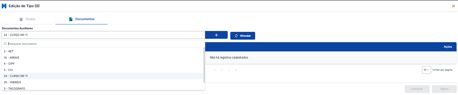 Edição de tipos de equipamento