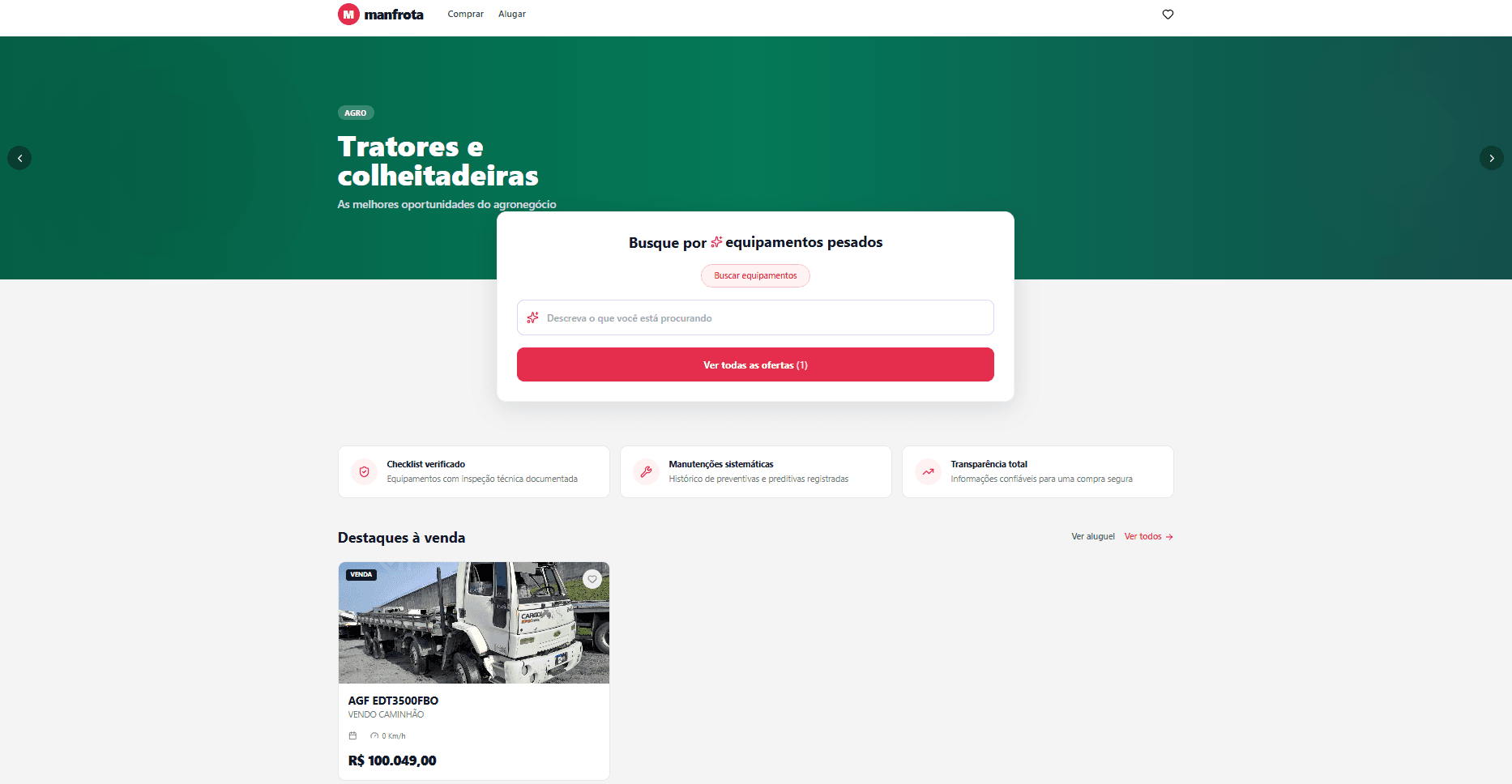 Página principal do Marketplace Manfrota