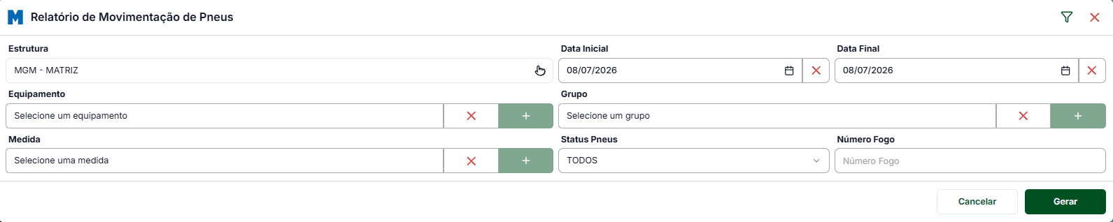 Relatórios de gestão de pneus