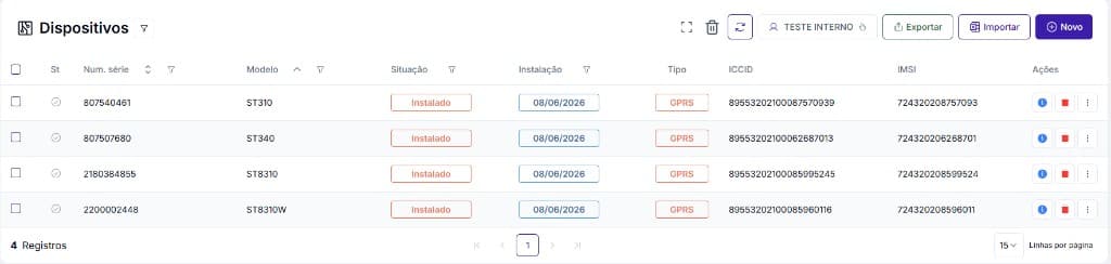 Dispositivos no Tracker