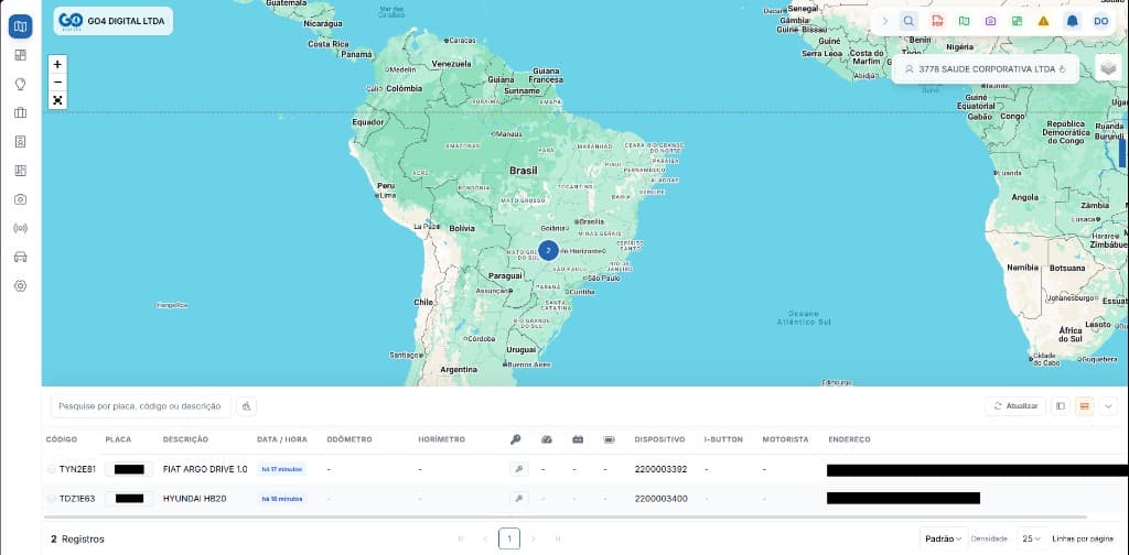 Mapa de rastreamento do Tracker